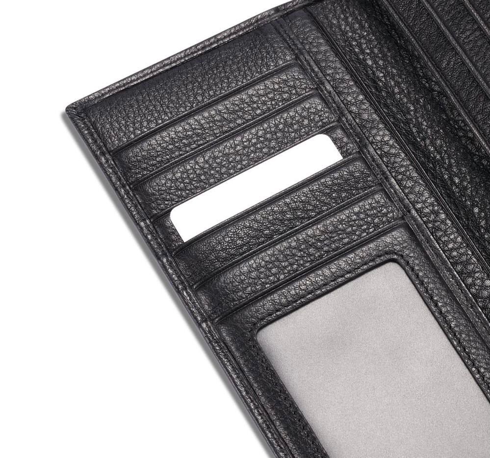 Men's Leather Plain Bi-Fold Long Wallet